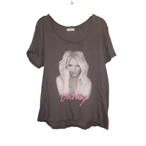 Britney Spears Distressed Graphic Tee Faded Black Cutout T-Shirt